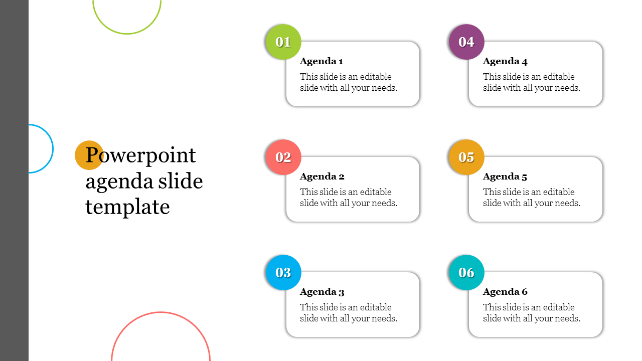  Circle Design Agenda PowerPoint Slide Template